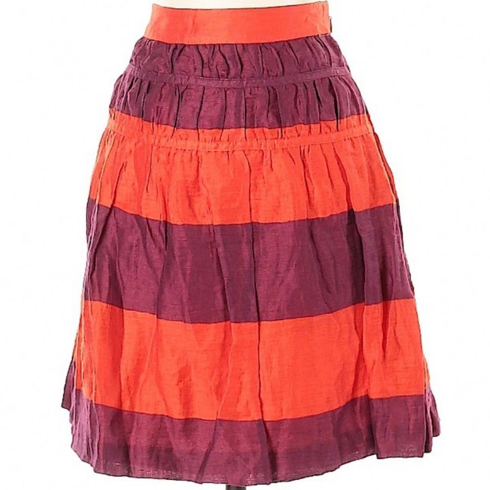 Ann Taylor LOFT Linen Blend Colorblock Stripe A-Line Skirt Size 4 Orange Plum